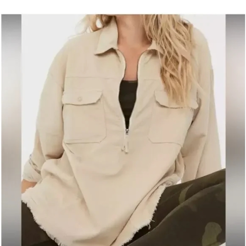 Aerie 3/4 Zip Beige Utility Jacket for Women Sz Small Farm Barn Jacket
